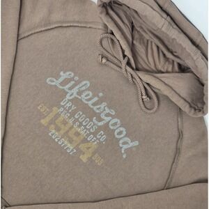 Life Is Good Reverse Weave Heavyweight Hoody Men's XL Brown Graphic Print EUC